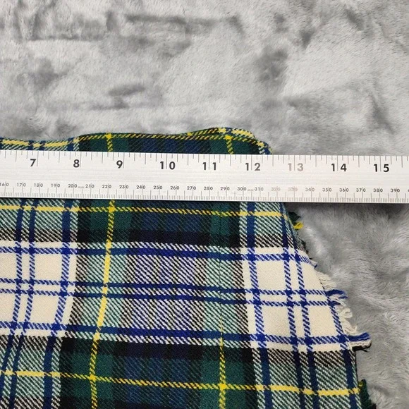 Vintage Skirt Women 14 Green Blue Tartan Plaid Wool Pleated Maxi Buckle Pin Kilt